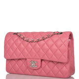 Chanel Rose Quilted Lambskin Medium Classic Double Flap Bag Silver