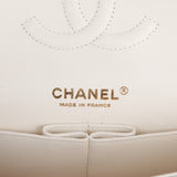 Chanel Medium Classic Double Flap Bag White Quilted Caviar Light Gold Hardware