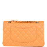 Chanel Medium Classic Double Flap Bag Neon Orange Lambskin Silver Hardware