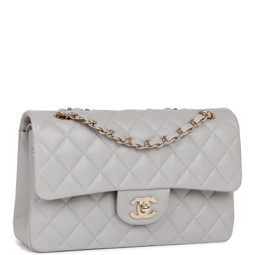 Chanel Small Classic Double Flap Grey Caviar Light Gold Hardware