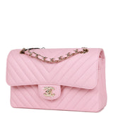 Chanel Small Chevron Classic Double Flap Pink Calfskin Light Gold Hardware