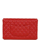 Chanel Flap Clutch Bag Red Caviar Light Gold Hardware