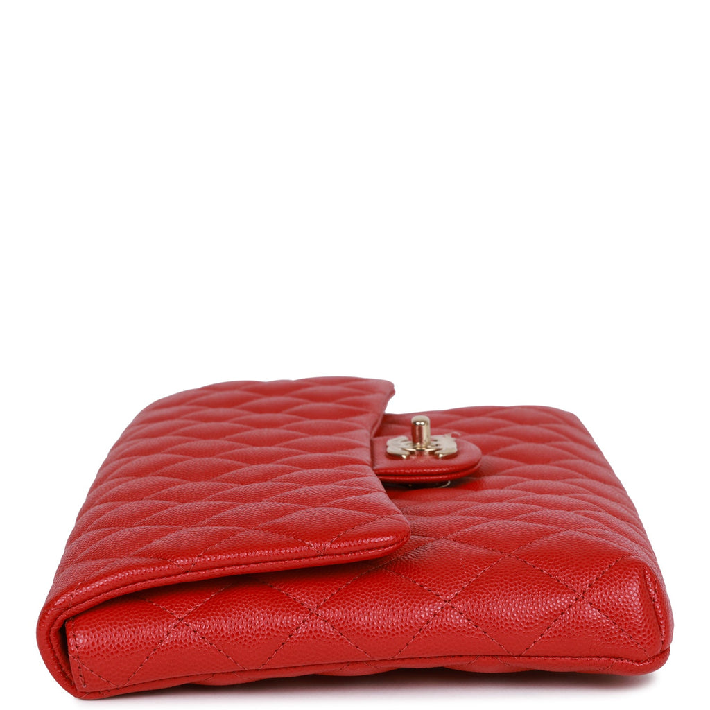 Chanel Womens Caviar Leather Quilted Flap CC Envelope Red Clutch