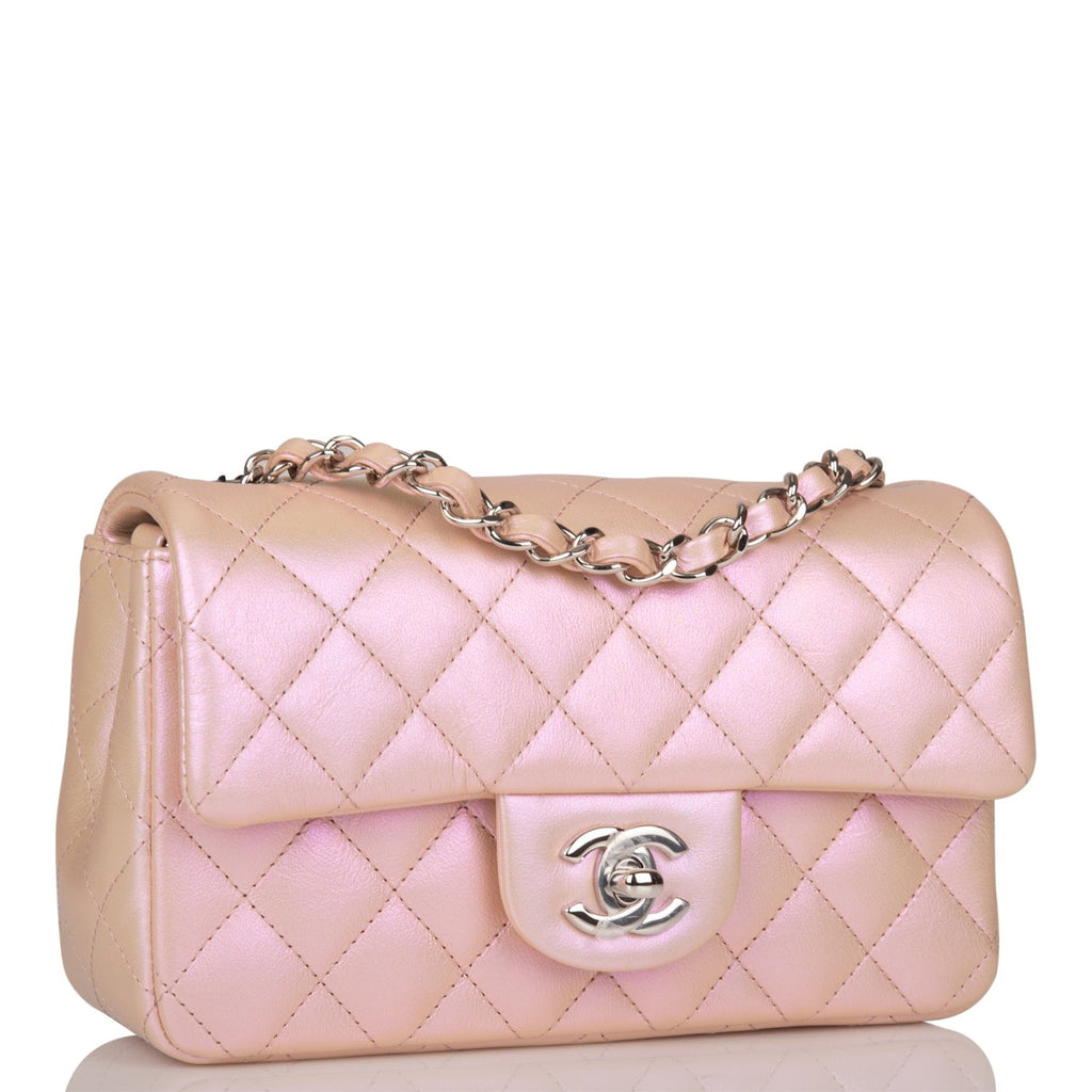 Chanel Pink Iridescent Quilted Calfskin Square Mini Classic Flap