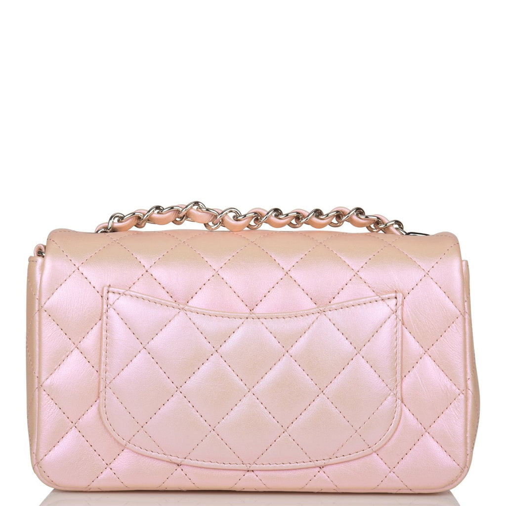 Chanel Mini Rectangular Flap Bag Pink Iridescent Lambskin Light Gold  Hardware