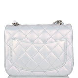 Chanel Mini Square Flap Bag Blue Iridescent Lambskin Silver Hardware