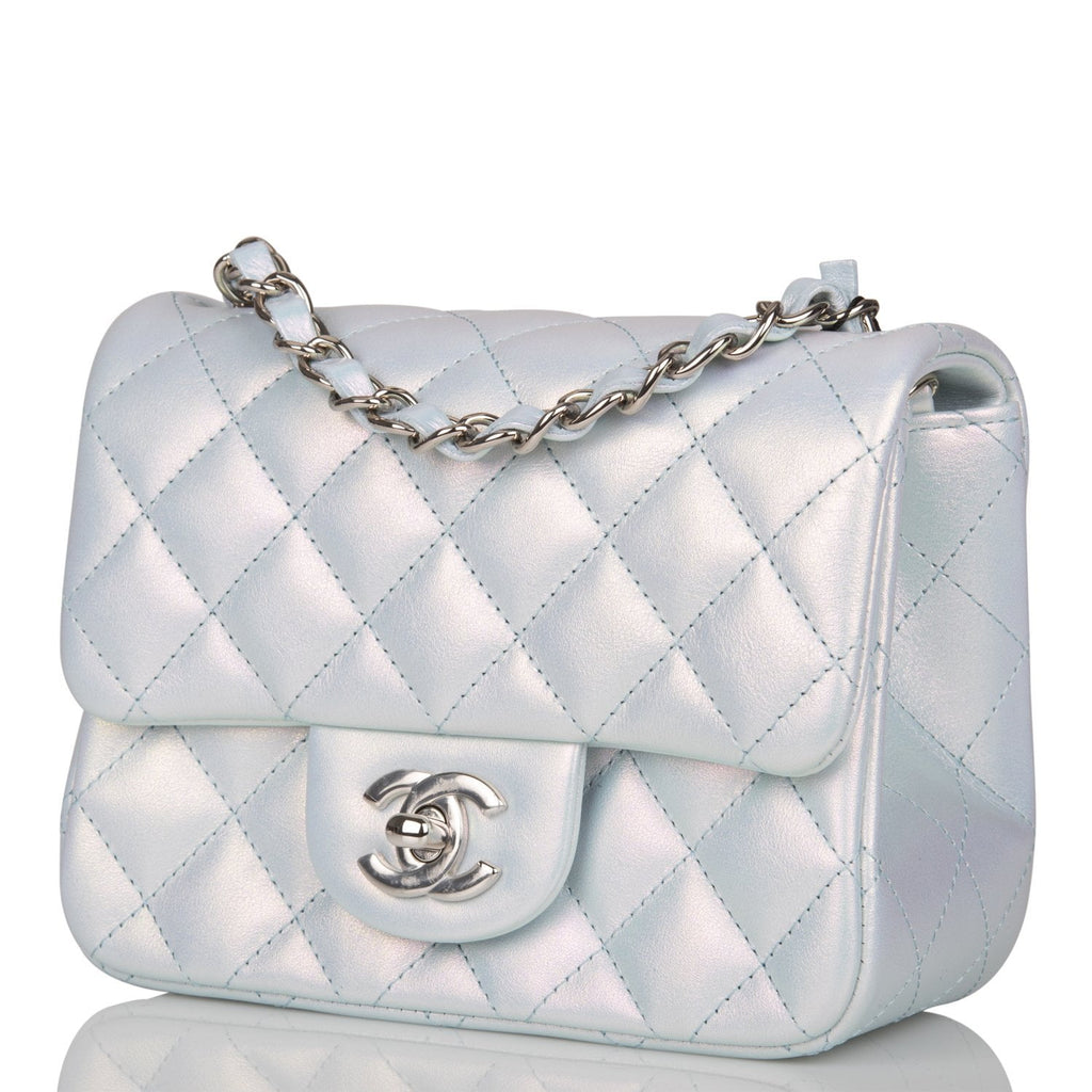 Chanel Blue Iridescent Quilted Lambskin Square Mini Classic Flap Silver  Hardware – Madison Avenue Couture