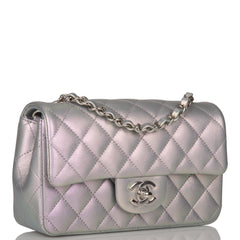 Chanel Mini Rectangular Flap Bag Purple Iridescent Quilted Lambskin Silver Hardware