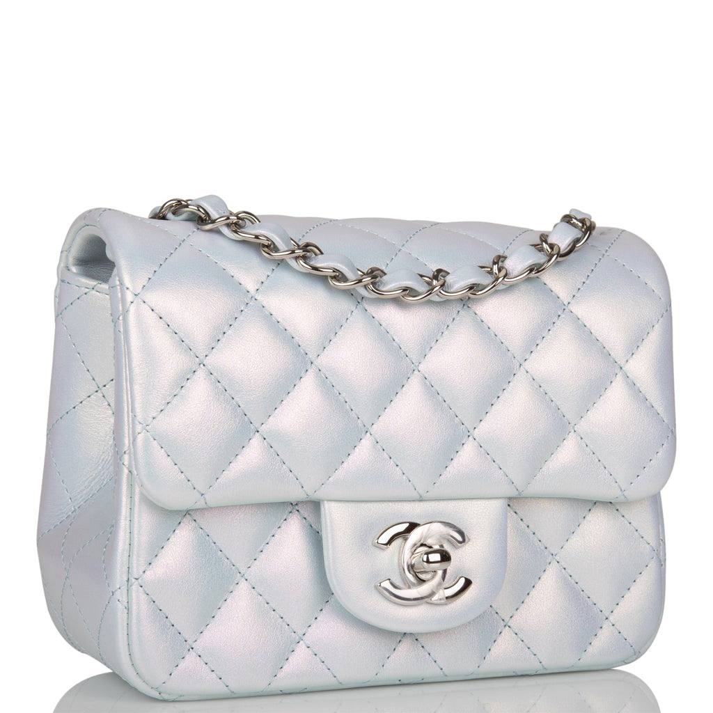 Chanel Square Classic Single Flap Bag Quilted Iridescent Lambskin Mini  Purple
