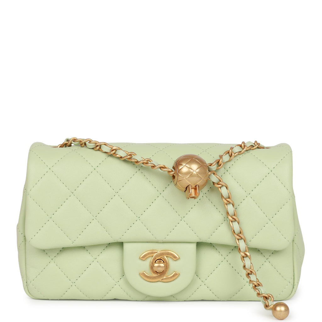 Chanel Mini Rectangular Pearl Crush Quilted Beige Lambskin Aged Gold H   Coco Approved Studio