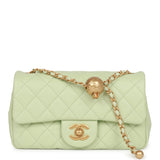 Chanel Pearl Crush Mini Rectangular Flap Bag Green Lambskin Antique Gold Hardware