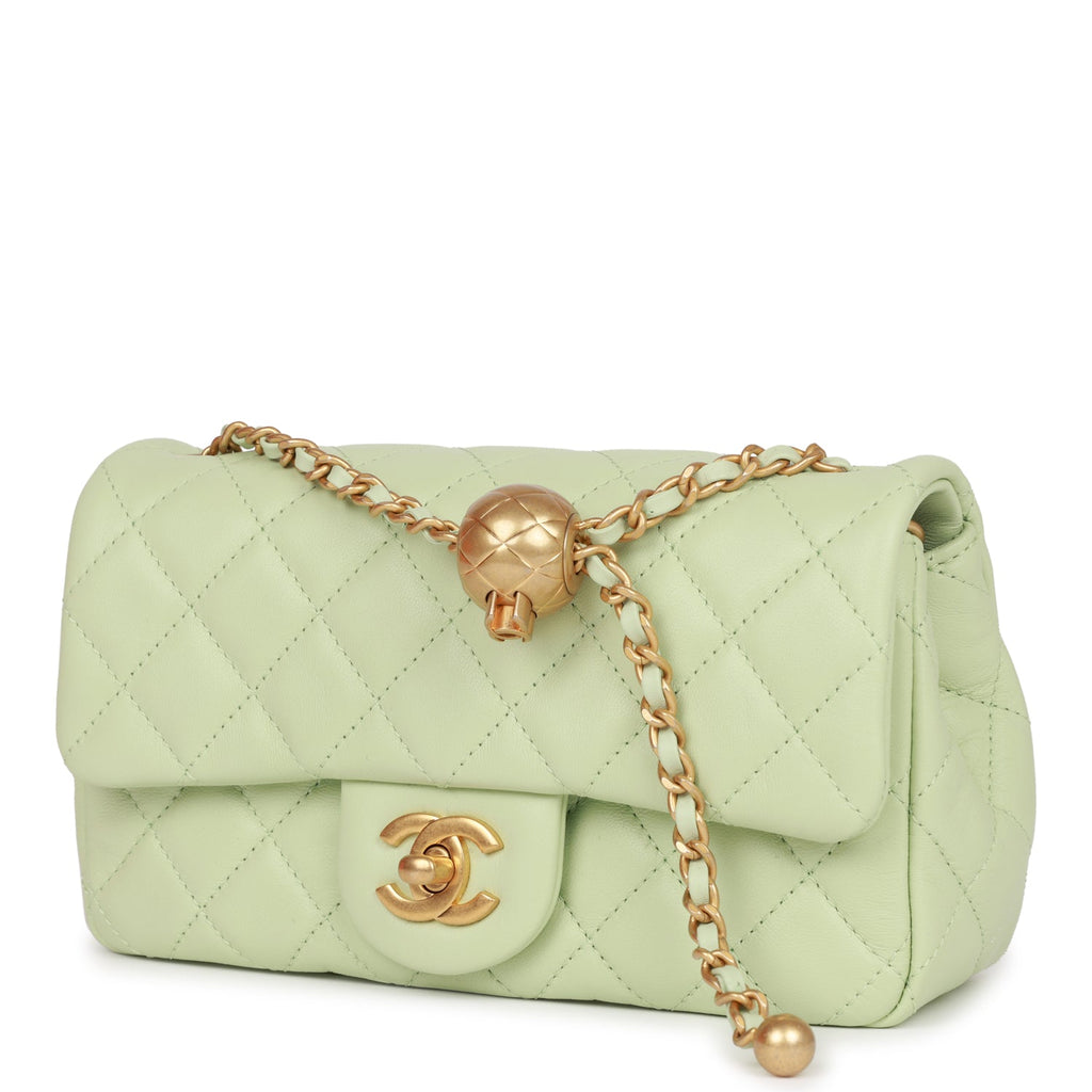 Chanel Green Pearl Crush Rectangular Mini Classic Flap Antique