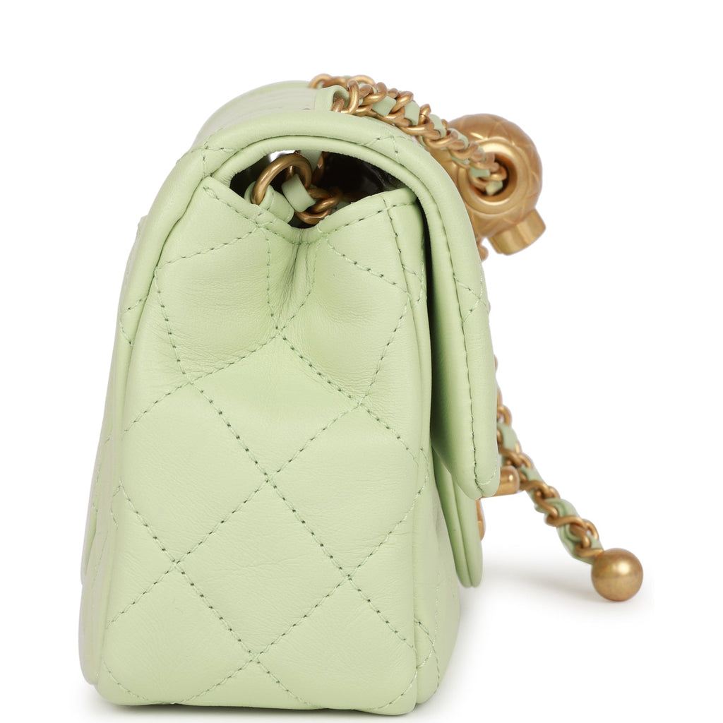 Chanel Pearl Crush Mini Rectangular Flap Bag Dark Green Lambskin