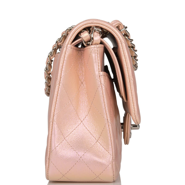 Chanel Pink Iridescent Quilted Lambskin Medium Classic Double Flap Bag ...