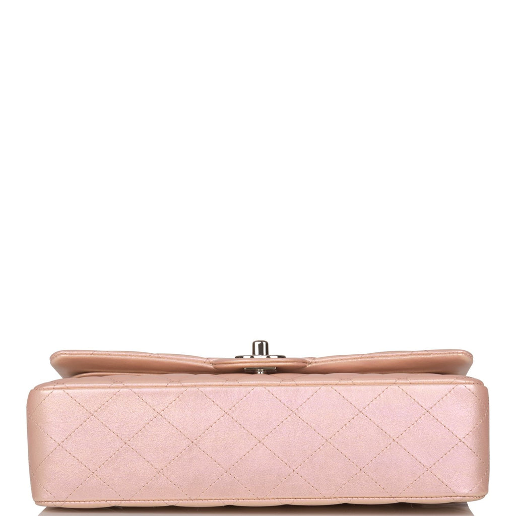 Chanel Pink Iridescent Quilted Lambskin Medium Classic Double Flap Bag ...