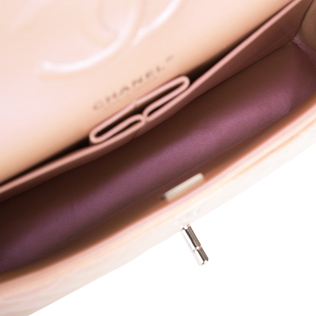 Chanel  Medium Classic Double Flap Bag Pink Iridescent Lambskin Silver Hardware