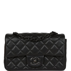 Chanel Mini Flap Bag Black rhinestone accent logo, Lambskin Shoulder, 100%  auth