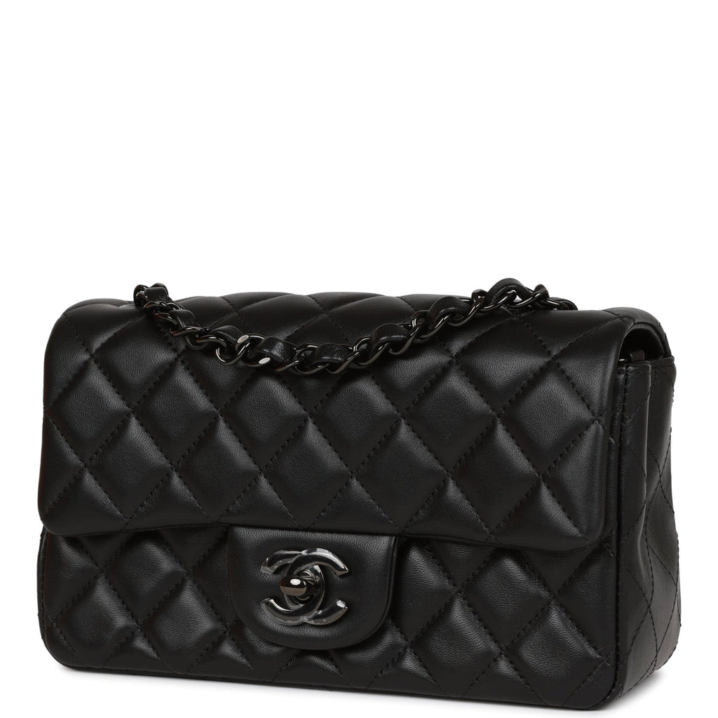Chanel Black Quilted Lambskin Mini Rectangular Classic Flap Gold