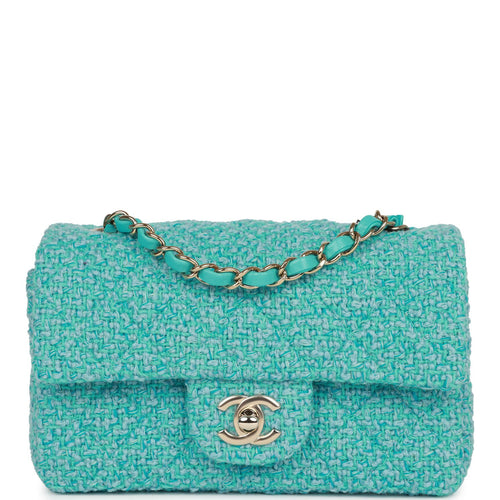 Chanel Mini Rectangular Flap Bag Blue Tweed Light Gold Hardware
