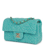 Chanel Mini Rectangular Flap Bag Blue Tweed Light Gold Hardware