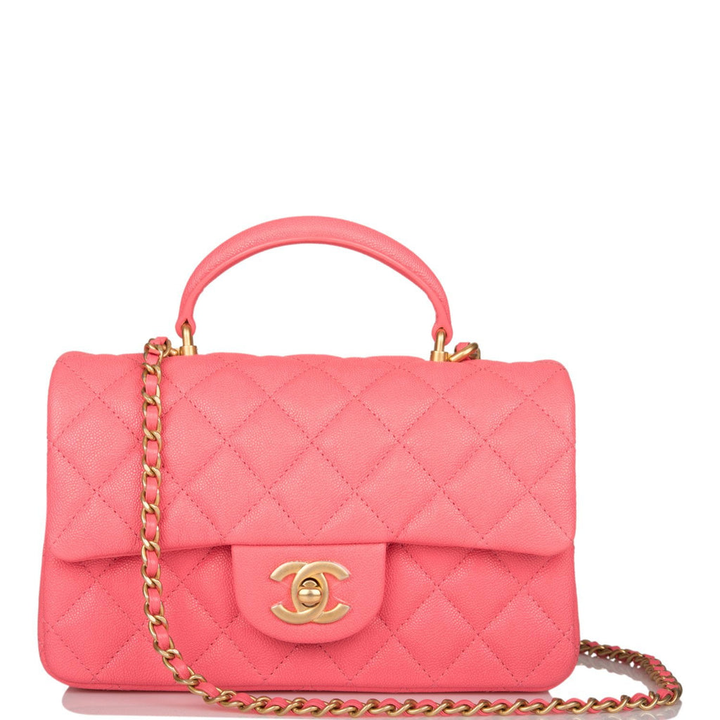 Chanel Pink Quilted Caviar Rectangular Mini Flap Bag Top Handle