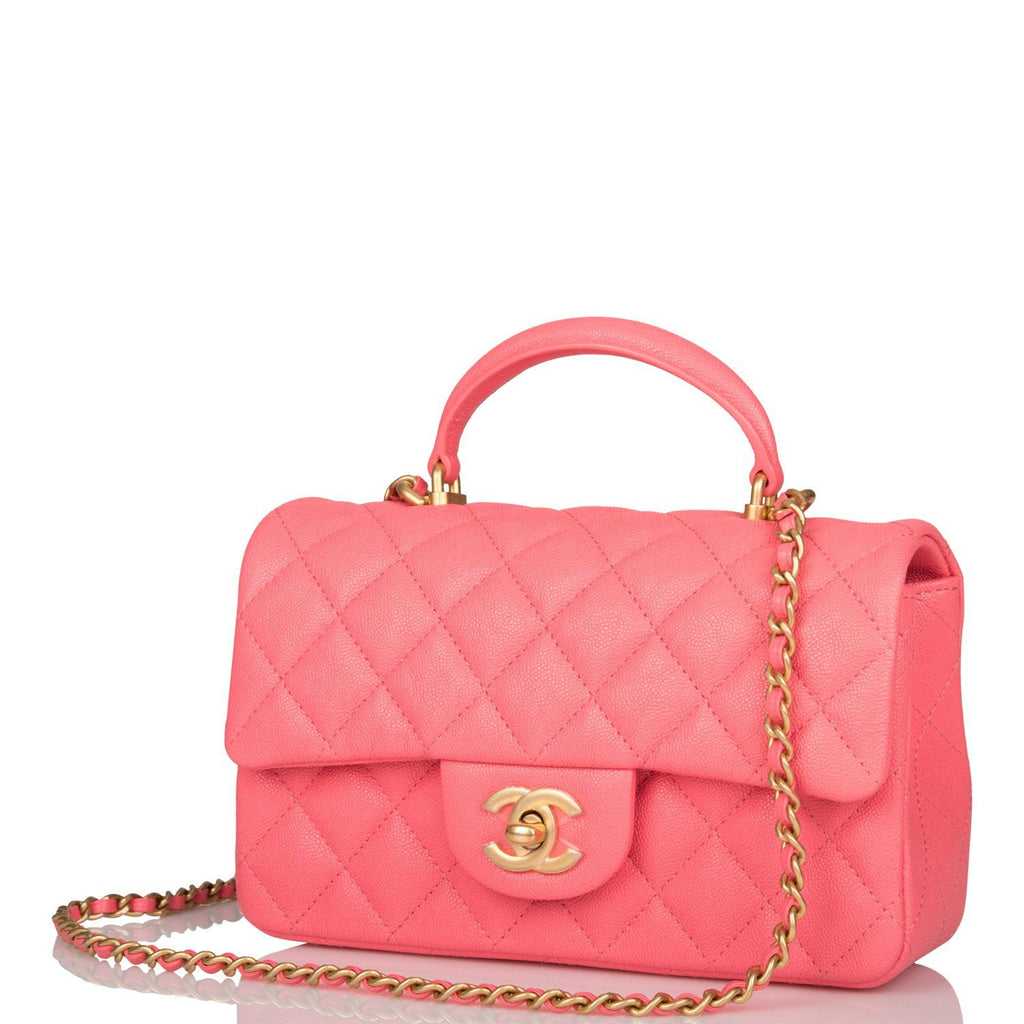 Chanel Classic Single Flap Bag Quilted Caviar Mini Pink 