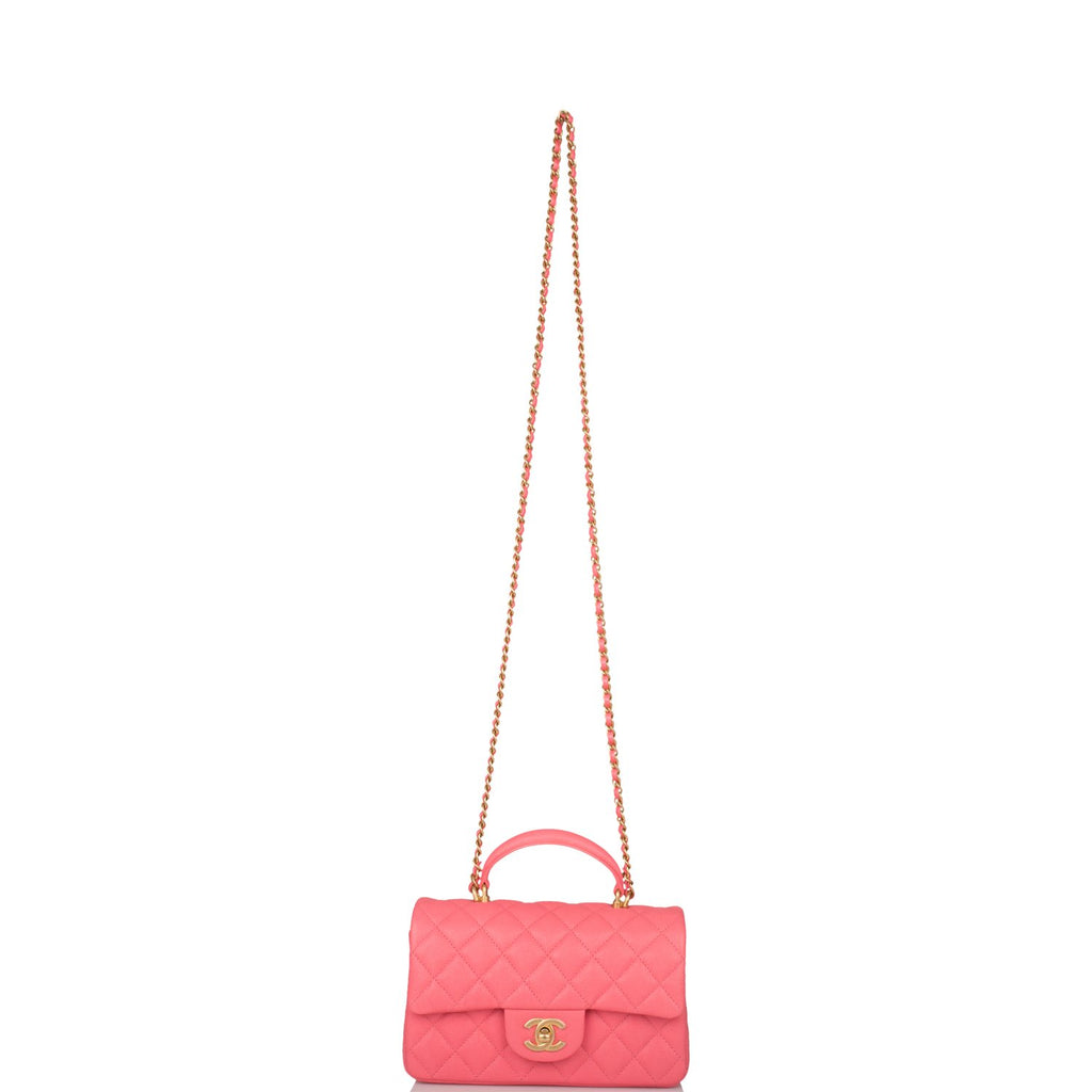 Chanel Mini Top Handle Flap Bag Pink Caviar Aged Gold Hardware