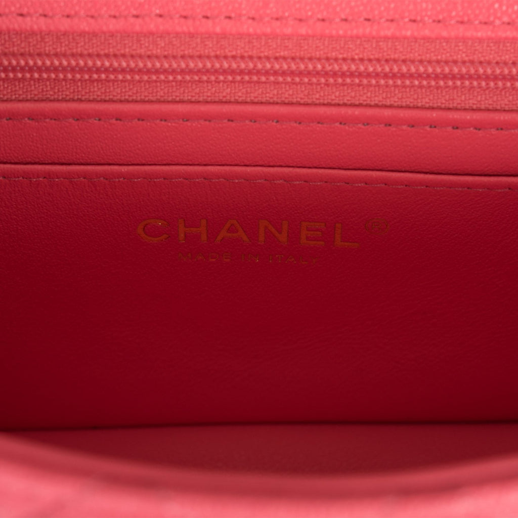 Chanel Mini Rectangular Flap Bag with Top Handle Pink Caviar Antique Gold Hardware