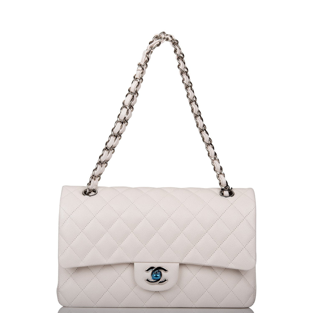 Chanel White Quilted Caviar Medium Classic Double Flap Bag