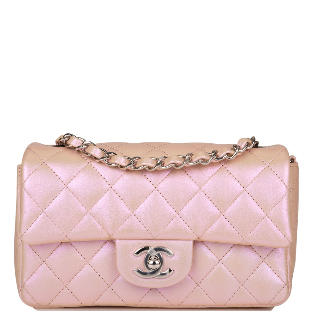 HOT* Chanel Metallic Rose Gold Mini Square Flap Bag in Coated