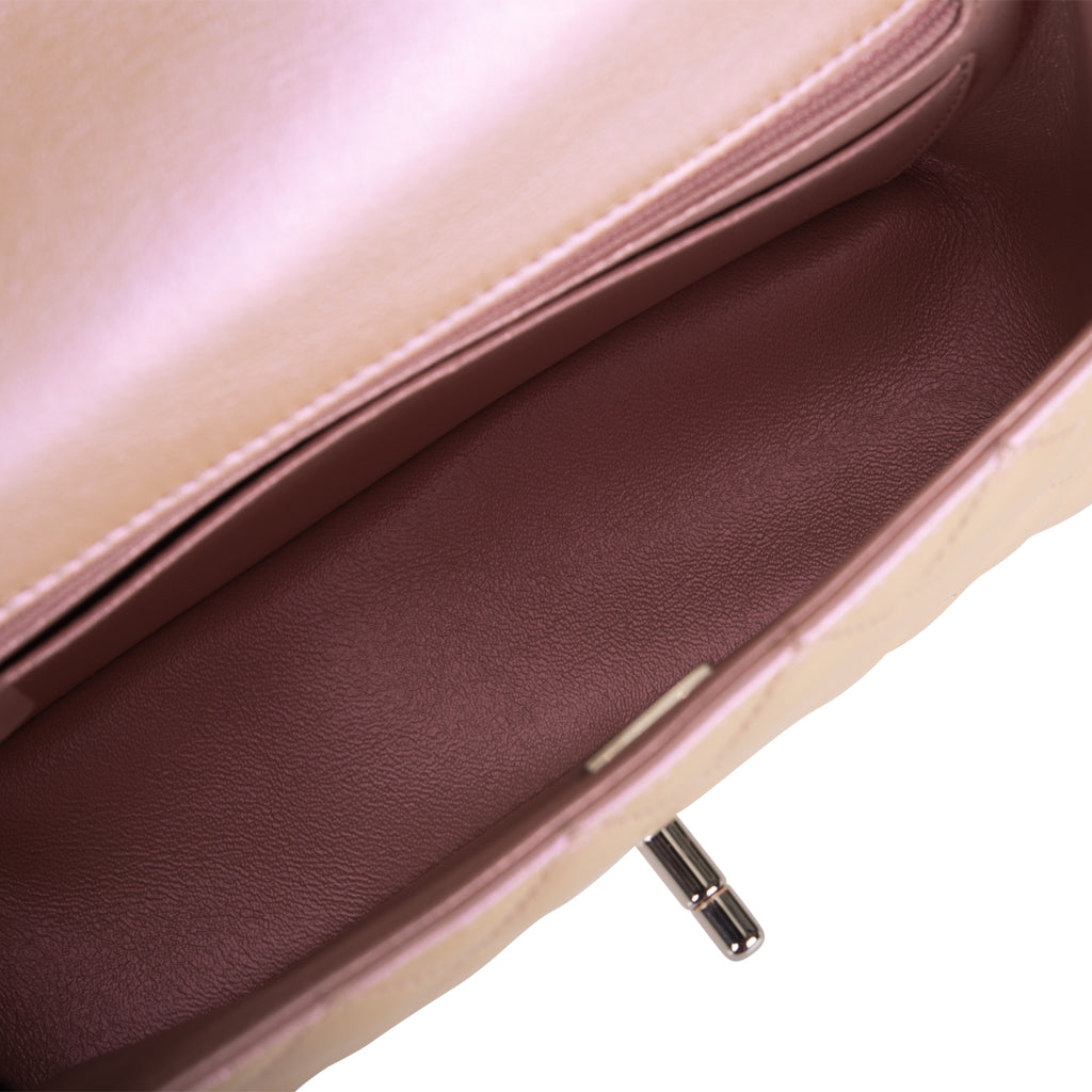 Chanel Mini Rectangular Flap Bag Pink Iridescent Lambskin Silver Hardware
