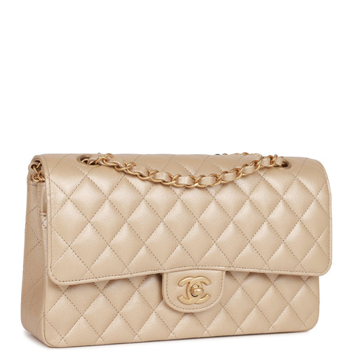 Chanel Medium Classic Double Flap Bag Gold Iridescent Caviar Antique Gold Hardware