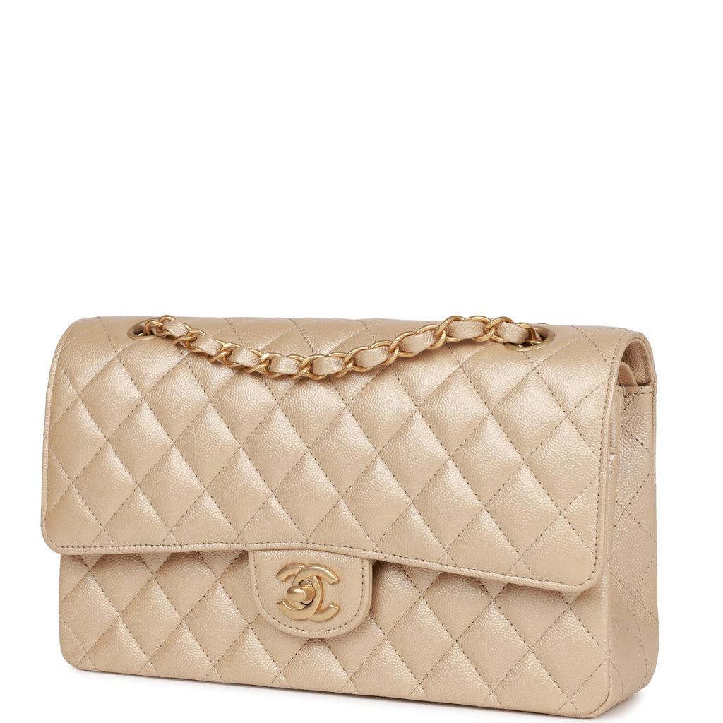 Beige Clair Caviar Quilted Classic Double Flap Medium Gold Hardware –  REDELUXE
