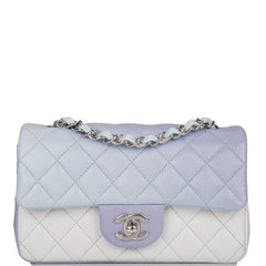 Chanel Mini Rectangular Flap Bag Blue Metallic Ombre Lambskin Silver Hardware