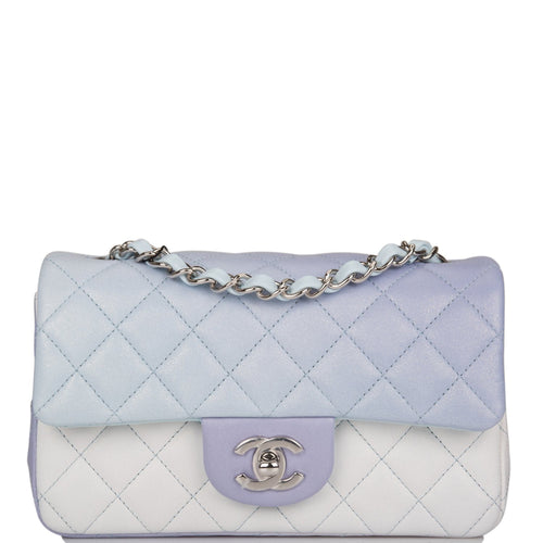 Chanel Mini Rectangular Flap Bag Blue Metallic Ombre Lambskin Silver Hardware