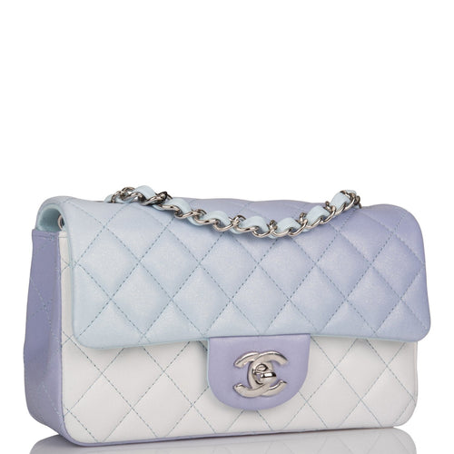 Chanel Mini Rectangular Flap Bag Blue Metallic Ombre Lambskin Silver Hardware