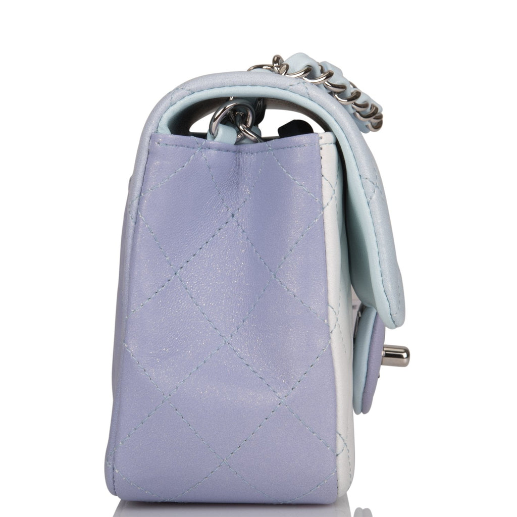 Chanel Mini Rectangular Flap Bag Blue Metallic Ombre Lambskin Silver  Hardware