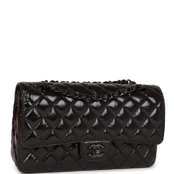 Chanel Medium Classic Double Flap Bag SO Black Crumpled Calfskin Black  Hardware