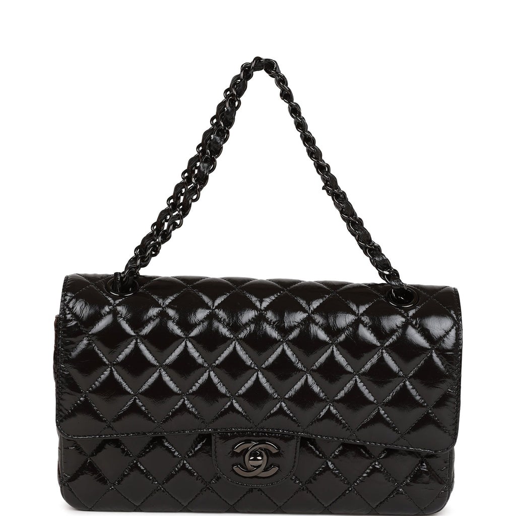Chanel So Black Patent Crumpled Calfskin Medium Classic Double Flap Bag  Leather ref.614066 - Joli Closet