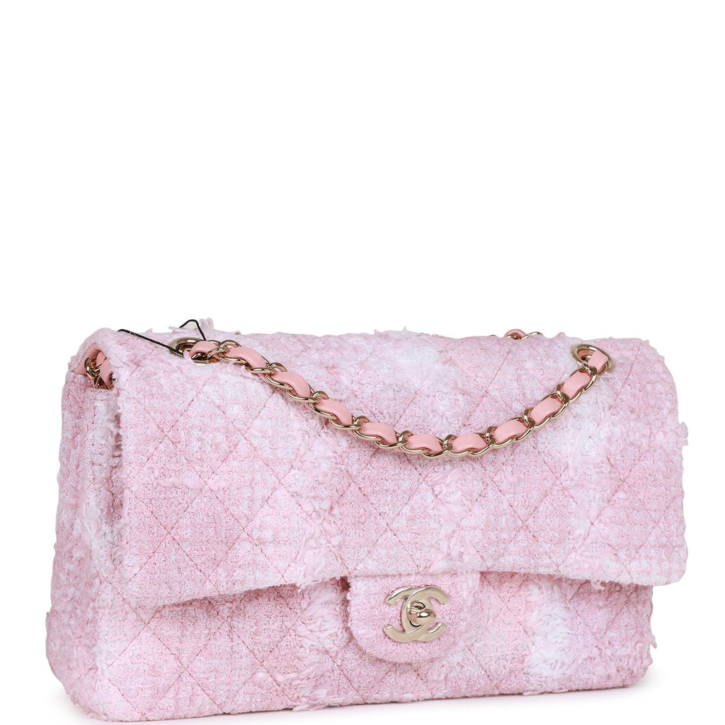 Chanel 2021 Classic Tweed Medium Double Flap Bag - Pink Shoulder
