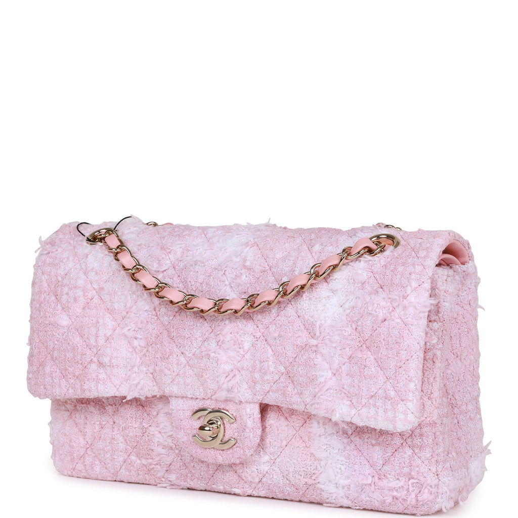 Chanel 2021 Classic Tweed Medium Double Flap Bag - Pink Shoulder