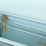 Chanel Mini Rectangular Flap with Top Handle Light Blue Lambskin Light Gold Hardware