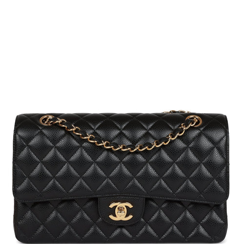 Pre-owned Chanel Medium Classic Double Flap Bag Black Caviar Gold Hardware