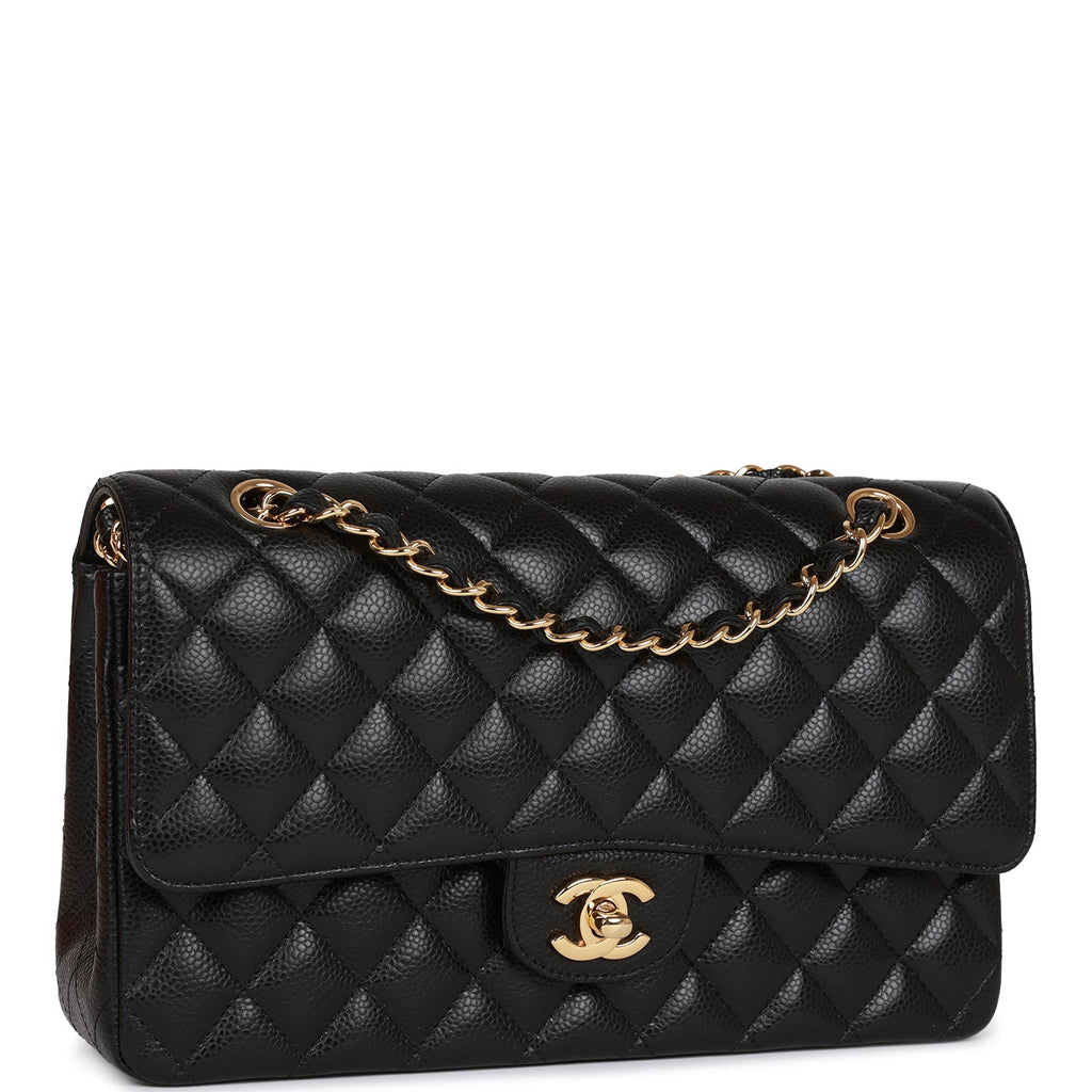 Pre-owned Chanel Medium Classic Double Flap Bag Black Caviar Gold Hardware