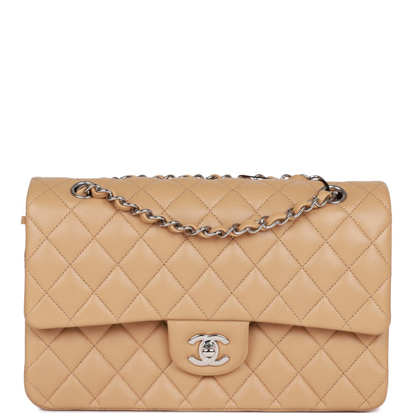 Chanel Quilted Lambskin Leather Tote Beige And Black with Silver Hardware