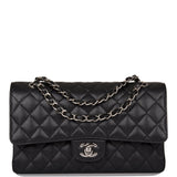 Chanel Black Quilted Caviar Medium Classic Double Flap Bag Silver Hardware