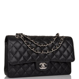 Chanel Black Quilted Caviar Medium Classic Double Flap Bag Silver Hardware