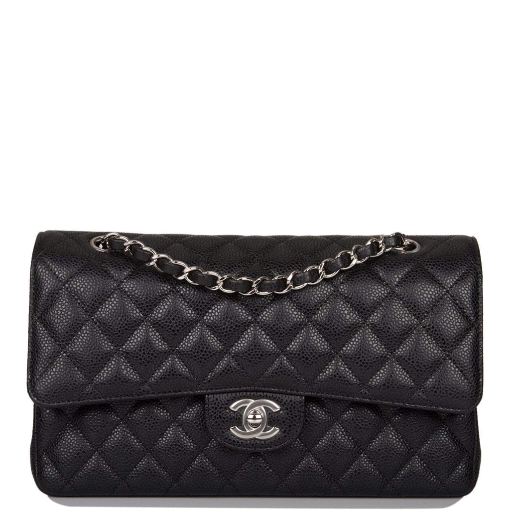 Chanel Classic 2.55 Medium Double Flap in Black Caviar Leather with Silver  Hardware - SOLD