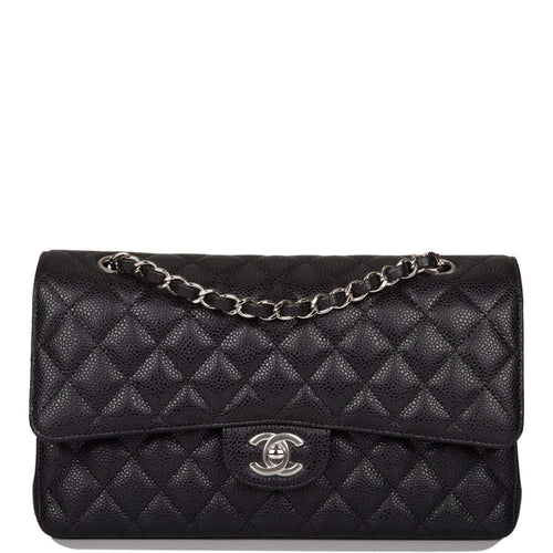 Chanel Black Classic Caviar Medium Double Flap Silver