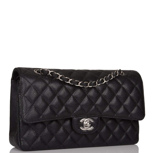 Chanel Medium Classic Double Flap Bag Black Caviar Silver Hardware